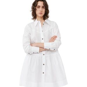 Ganni White Cotton Poplin Mini Shirt Dress